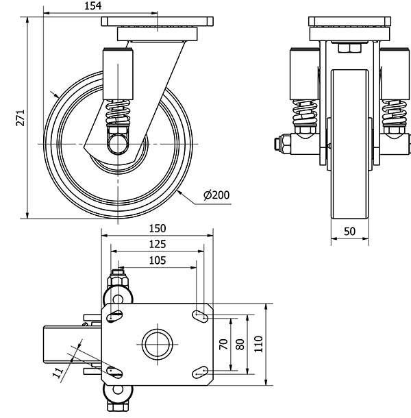 R.GIR.PLACA 10HLSE200-HUB SUSPENSION HIERRO-POLIUR.NARANJA EJE BOLAS