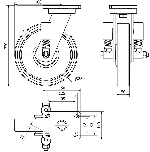 R.GIR.PLACA 10HLSE250-HUB SUSPENSION HIERRO-POLIUR.NARANJA EJE BOLAS