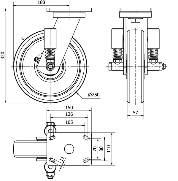 R.GIR.PLACA 10HLSE250-FTB SUSPENSION NYLON BLANCO EXTRAF.EJE BOLAS