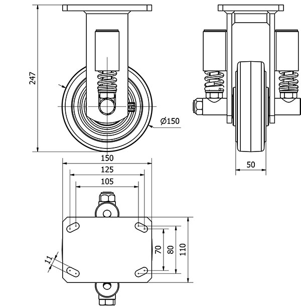 R.FIJA 17HLSE150-HGB SUSPENSION HIERRO-GOMA NEGRA NATURAL EJE BOLAS