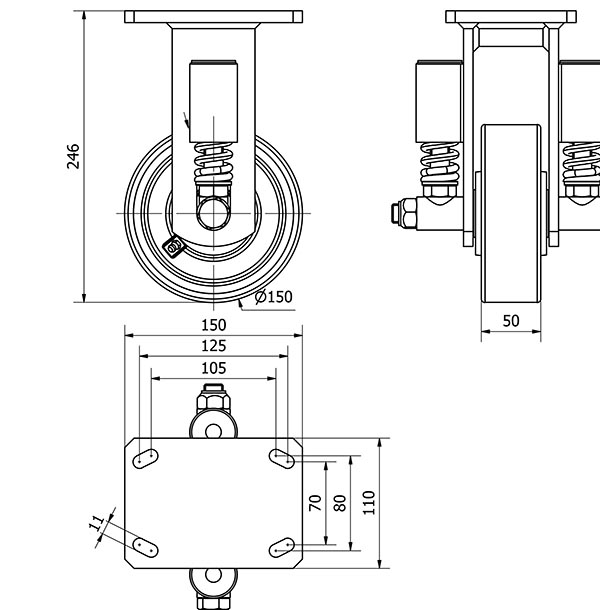 R.FIJA 17HLSE150-HUB SUSPENSION HIERRO-POLIUR.NARANJA EJE BOLAS