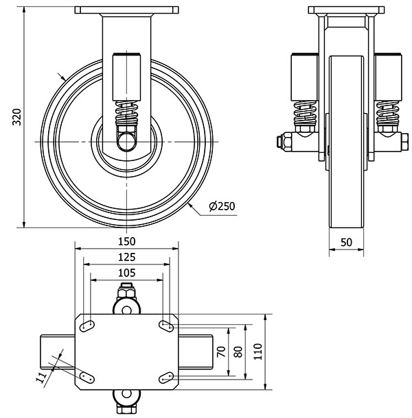 R.FIJA 17HLSE250-HUB SUSPENSION HIERRO-POLIUR.NARANJA EJE BOLAS
