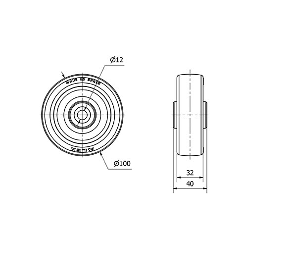 RUEDA POAR100-12-40 POLIAMIX BLANC.Y BANDA POLIUR.AZUL(COJ.ROD.INOX)