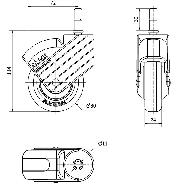 R.GIR.ESPIGA LISA M11x30 AZUL 30HP80CP-PGI POLIAMIX-GOMA NEGRA LISO