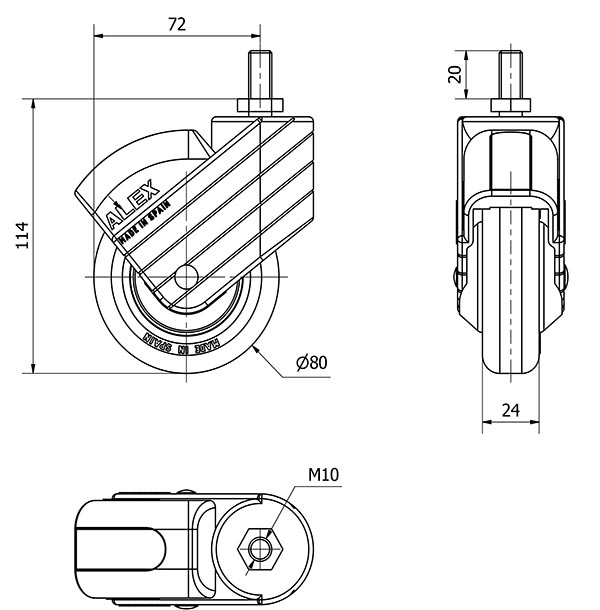 R.GIR.ESPIGA ROSC.M10x20 AZUL 50HP80CP-PGI POLIAMIX-GOMA NEGRA LISO