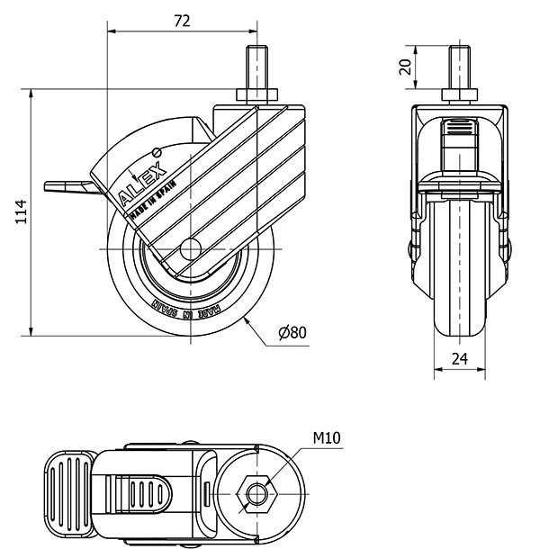 R.GIR.ESP.ROSC.M10x20 FR.AZUL 50HPFN80CP-PGI POLIAMIX-GOMA NEGR.LISO