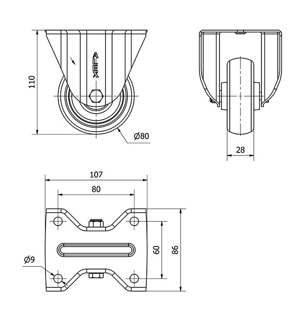 R.FIJA 17ZVL80-PGZR POLIAMIX-GOMA GRIS INYECT.EJE RODILLOS