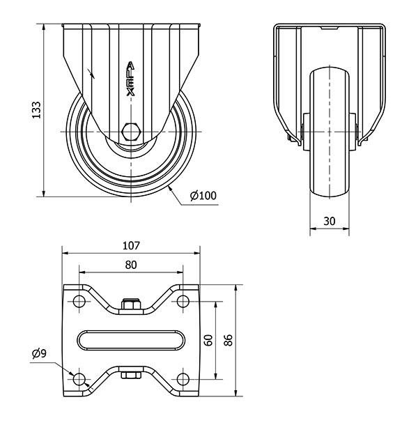 R.FIJA 17ZV100-PGZN POLIAMIX-GOMA GRIS INYECT.EJE LISO