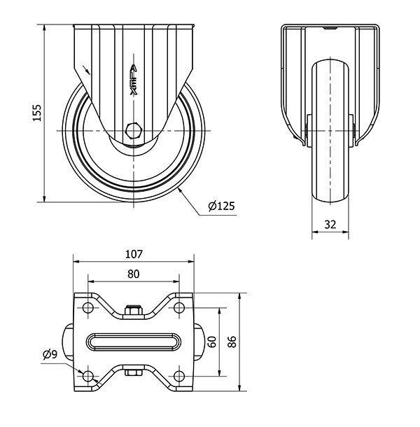 R.FIJA 17ZV125-PGZN POLIAMIX-GOMA GRIS INYECT.EJE LISO