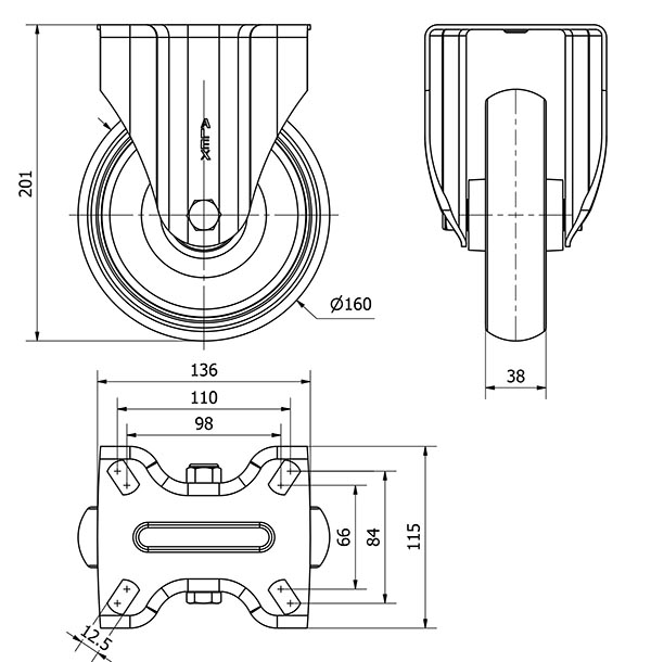 R.FIJA 17ZV160-PGZN POLIAMIX-GOMA GRIS INYECT.EJE LISO