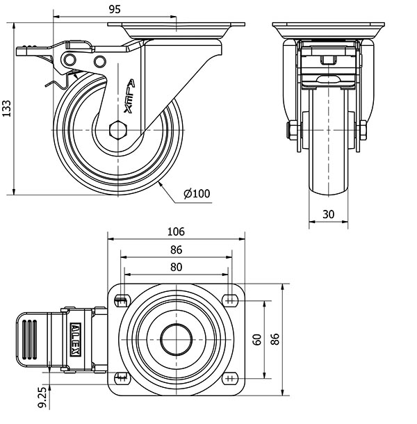 R.GIR.PLACA FRENO 10ZVFD100-PGZN POLIAMIX-GOMA GRIS INYECT.EJE LISO
