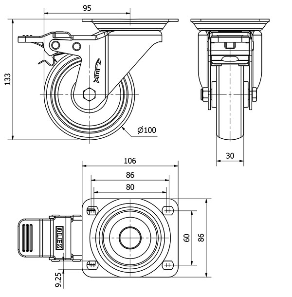 R.GIR.PLACA FRENO 10ZVFD100-PGZR POLIAMIX-GOMA GRIS INYECT.RODILLOS
