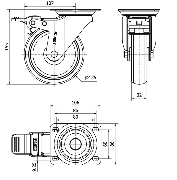 R.GIR.PLACA FRENO 10ZVFD125-PGZR POLIAMIX-GOMA GRIS INYECT.RODILLOS