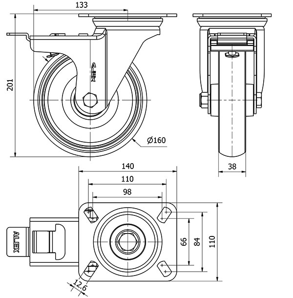 R.GIR.PLACA FRENO 10ZVFD160-PGZN POLIAMIX-GOMA GRIS INYECT.EJE LISO