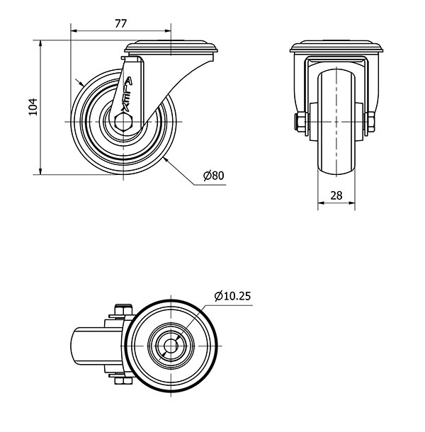 R.GIR.AGUJERO M10 20ZVL80-PGZN POLIAMIX-GOMA GRIS INYECT.EJE LISO