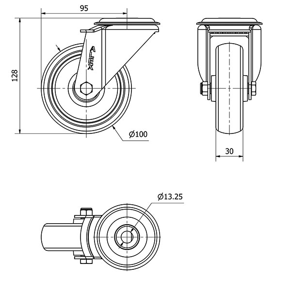 R.GIR.AGUJERO M12 20ZV100-PGZN POLIAMIX-GOMA GRIS INYECT.EJE LISO