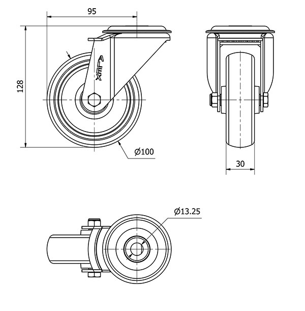 R.GIR.AGUJERO M12 20ZV100-PGZR POLIAMIX-GOMA GRIS INYECT.RODILLOS