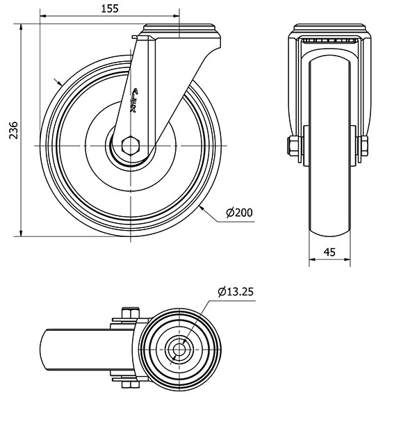 R.GIR.AGUJERO M12 20ZV200-PGZN POLIAMIX-GOMA GRIS INYECT.EJE LISO