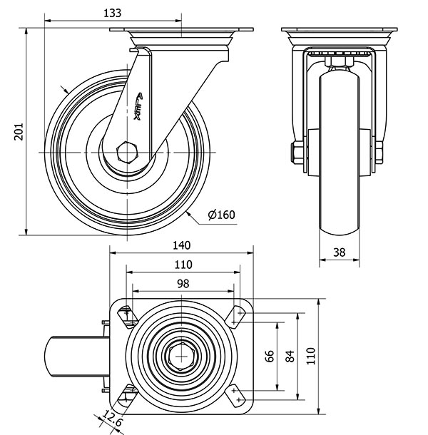 R.GIR.PLACA INOX.10ZVI160-PGZN POLIAMIX-GOMA GRIS INYECT.EJE LISO