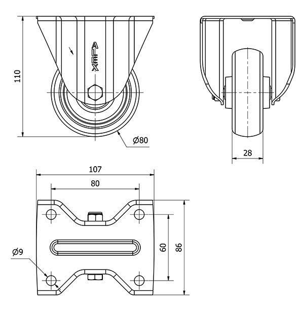 R.FIJA INOX.17ZVLI80-PGZR POLIAMIX-GOMA GRIS INYECT.RODILLOS