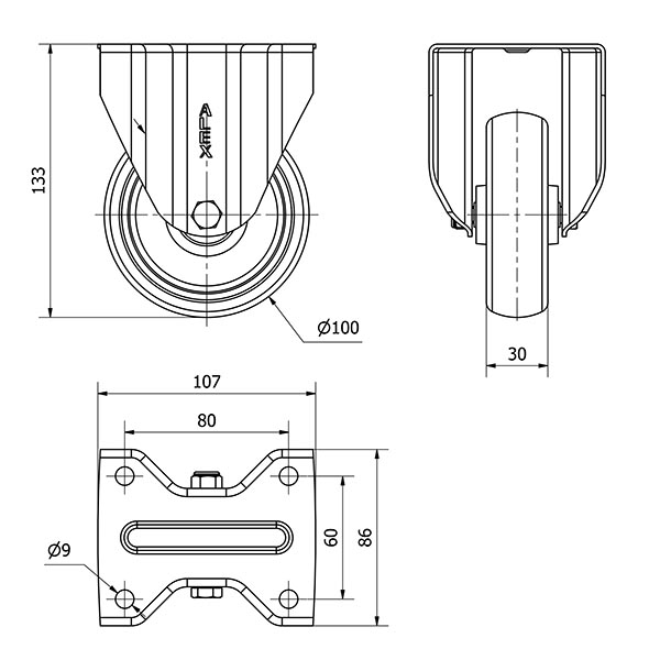 R.FIJA INOX.17ZVI100-PGZN POLIAMIX-GOMA GRIS INYECT.EJE LISO
