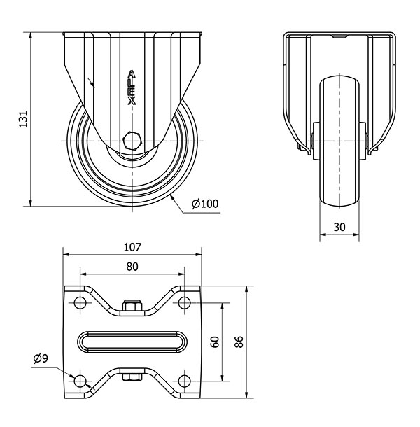 R.FIJA INOX.17ZVI100-PGZR POLIAMIX-GOMA GRIS INYECT.RODILLOS