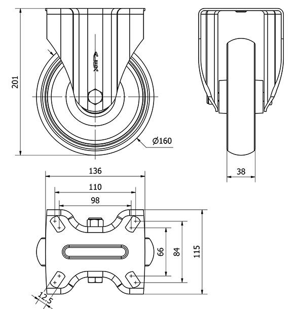 R.FIJA INOX.17ZVI160-PGZN POLIAMIX-GOMA GRIS INYECT.EJE LISO