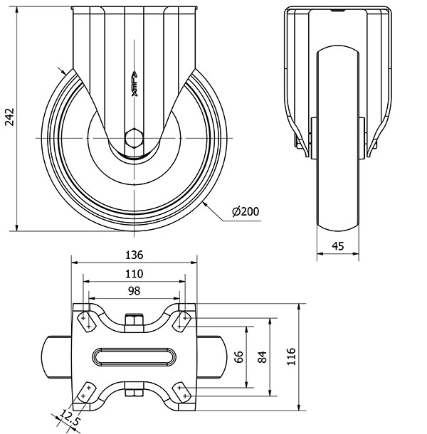 R.FIJA INOX.17ZVI200-PGZN POLIAMIX-GOMA GRIS INYECT.EJE LISO