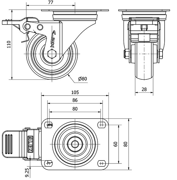 R.GIR.PLACA FR.INOX.10ZVLIFD80-PGZN POLIAMIX-GOMA GRIS INYECT.LISO