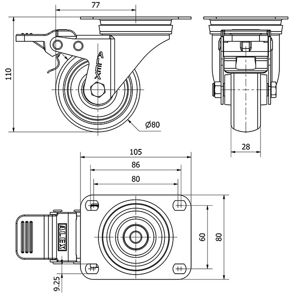 R.GIR.PLACA FR.INOX.10ZVLIFD80-PGZR POLIAMIX-GOMA GRIS INYECT.RODILL