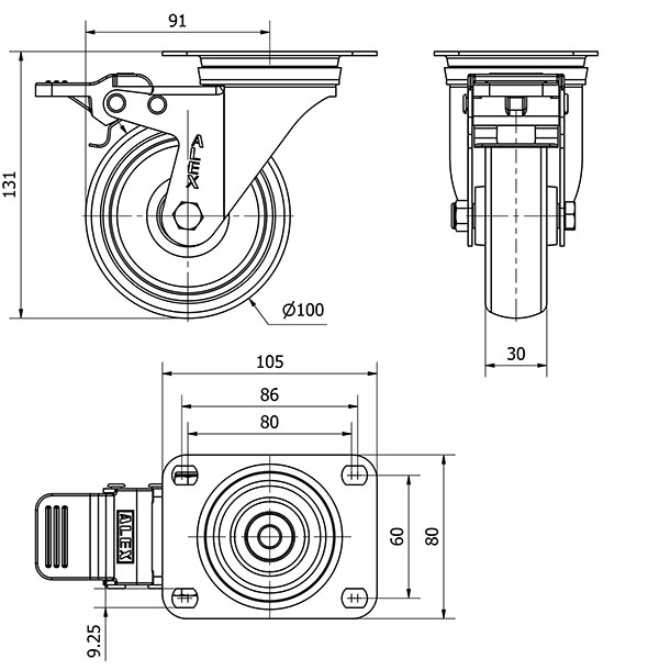 R.GIR.PLACA FR.INOX.10ZVLIFD100-PGZR POLIAMIX-GOMA GRIS INYECT.RODIL