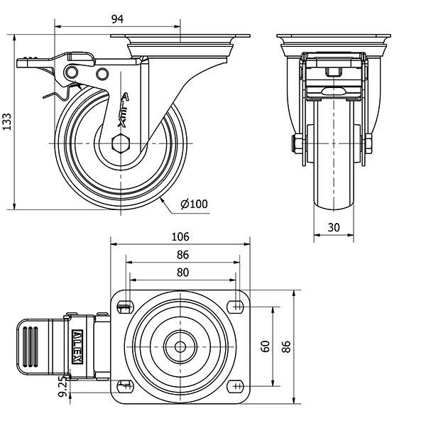 R.GIR.PLACA FR.INOX.10ZVIFD100-PGZN POLIAMIX-GOMA GRIS INYECT.LISO