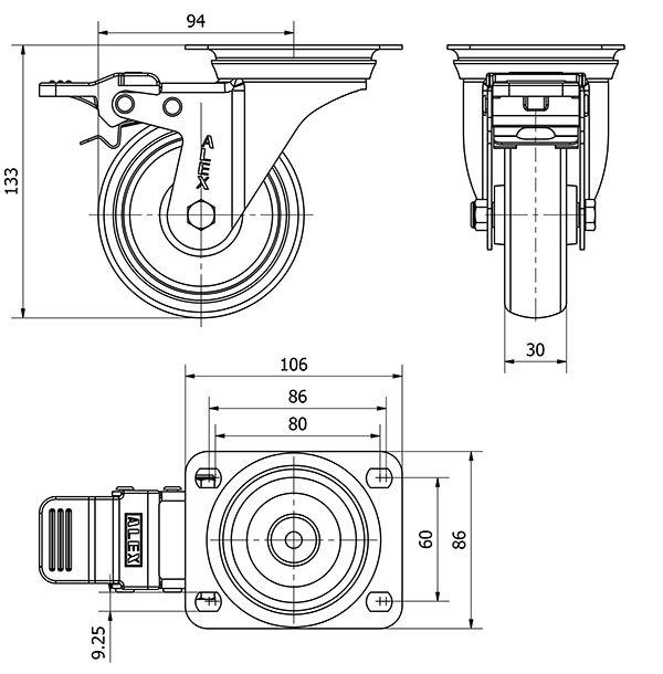 R.GIR.PLACA FR.INOX.10ZVIFD100-PGZR POLIAMIX-GOMA GRIS INYECT.RODILL