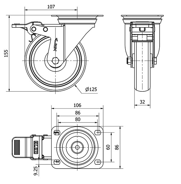 R.GIR.PLACA FR.INOX.10ZVIFD125-PGZN POLIAMIX-GOMA GRIS INYECT.LISO