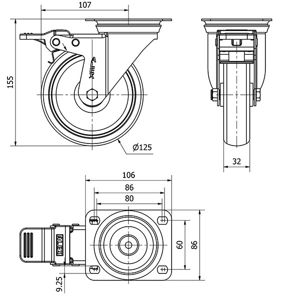 R.GIR.PLACA FR.INOX.10ZVIFD125-PGZR POLIAMIX-GOMA GRIS INYECT.RODILL