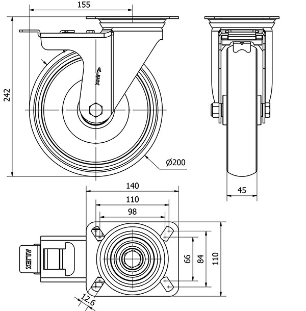 R.GIR.PLACA FR.INOX.10ZVIFD200-PGZN POLIAMIX-GOMA GRIS INYECT.LISO