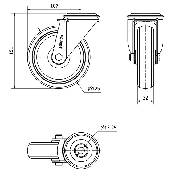 R.GIR.AGUJERO M12 INOX.20ZVI125-PGZN POLIAMIX-GOMA GRIS INYECT.LISO