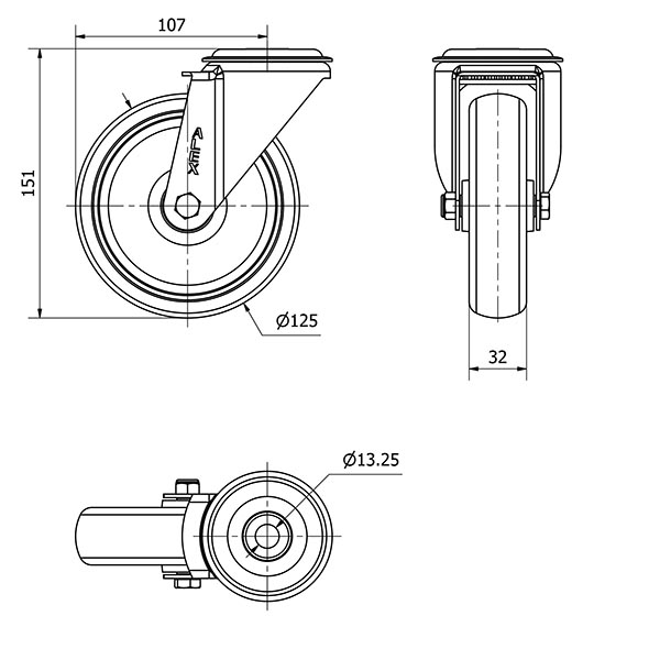 R.GIR.AGUJ.M12 INOX.20ZVI125-PGZR POLIAMIX-GOMA GRIS INYECT.RODILLOS