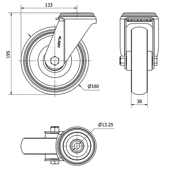 R.GIR.AGUJERO M12 INOX.20ZVI160-PGZN POLIAMIX-GOMA GRIS INYECT.LISO