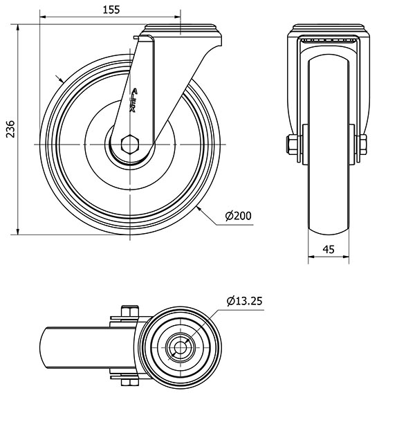 R.GIR.AGUJERO M12 INOX.20ZVI200-PGZN POLIAMIX-GOMA GRIS INYECT.LISO