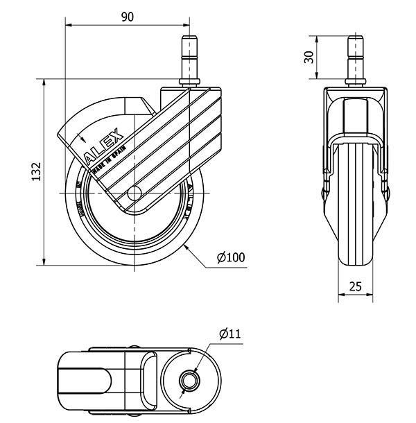 R.GIR.ESPIGA LISA M11x30 AZUL 30HP100CP-PLGI POLIAMIX-GOMA NEGR.LISO