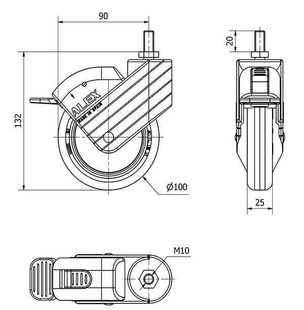 R.GIR.ESP.ROSC.M10x20 FR.AZUL 50HPFN100CP-PLGI POLIAMIX-GOM.NEG.LISO