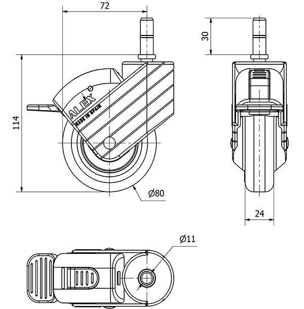 R.GIR.ESP.LISA M11x30 FR.GRIS 30HPFN80CP-PGI POLIAMIX-GOMA GRIS LISO