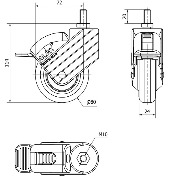 R.GIR.ESP.ROSC.M10x20 FR.GRIS 50HPFN80CP-PGI POLIAMIX-GOMA GRIS LISO