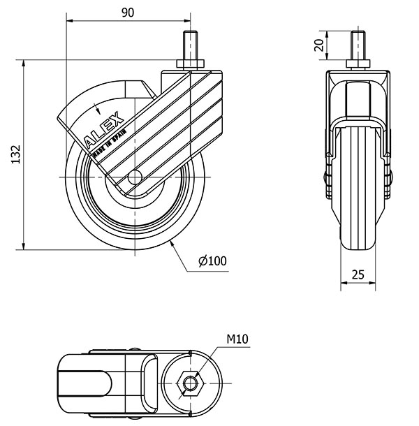 R.GIR.ESPIGA ROSC.M10x20 GRIS 50HP100CP-PLGI POLIAMIX-GOMA GRIS LISO