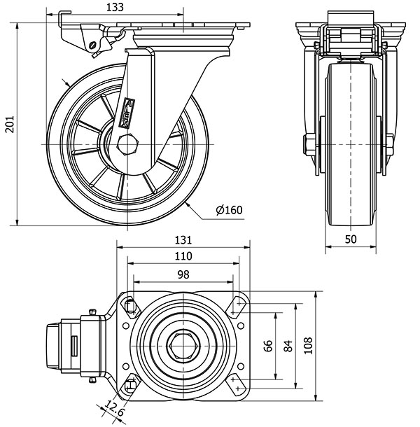 R.GIR.PLACA MEC.DIR.10ZVMD160-DEB ALUMINIO-GOMA NEGRA ELASTICA BOLAS