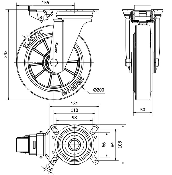 R.GIR.PLACA MEC.DIR.10ZVMD200-DEB ALUMINIO-GOMA NEGRA ELASTICA BOLAS