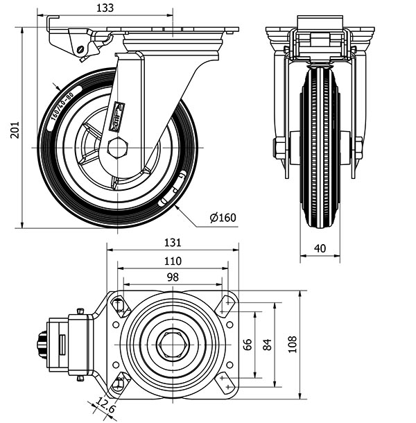 R.GIR.PLACA MEC.DIR.10ZVMD160-PSN POLIAMIX-GOMA NEGRA EJE LISO