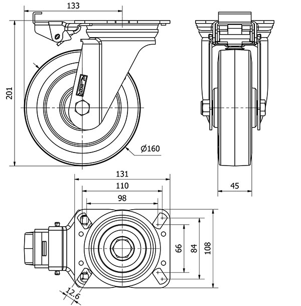 R.GIR.PLACA MEC.DIR.10ZVMD160-PGMR POLIAMIX-GOMA AZUL EJE RODILLOS