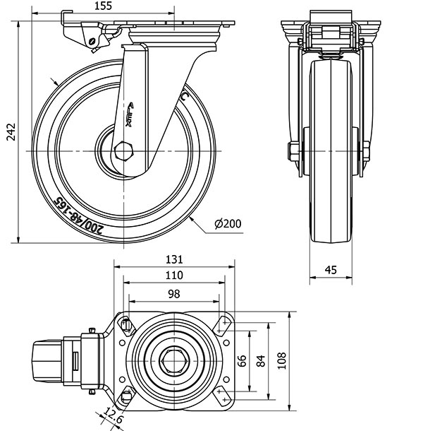 R.GIR.PLACA MEC.DIR.10ZVMD200-PGMR POLIAMIX-GOMA AZUL EJE RODILLOS